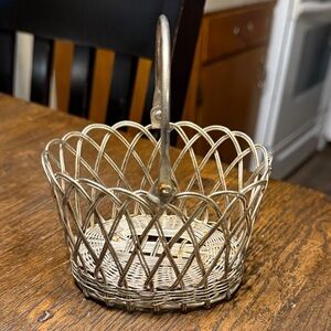 Vintage Silver Wicker Basket with Handle - Home Accents